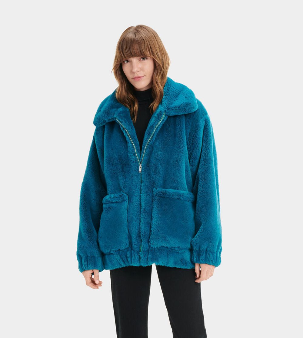 Ugg Kianna Faux Fur - Womens Jackets - Navy - NZ (5213SBYXN)